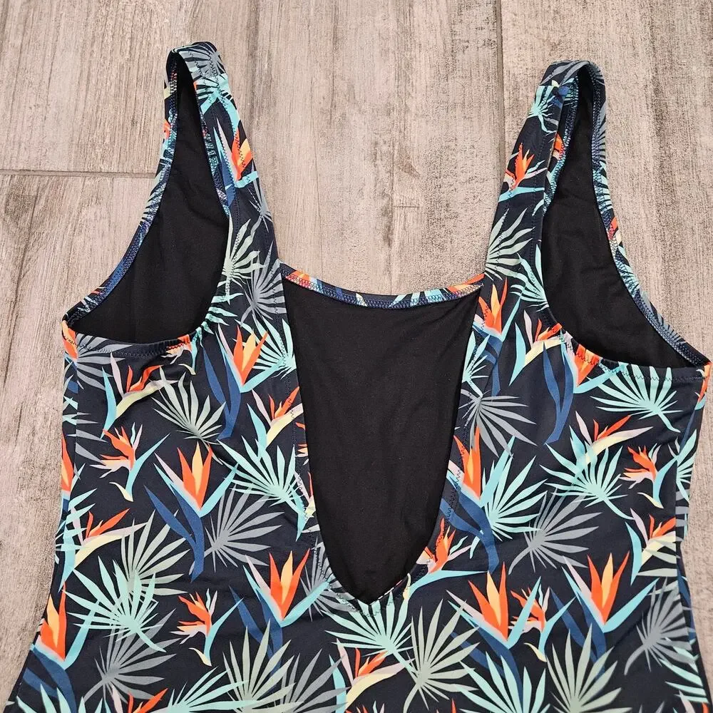 MeUndies Tropical Palms One Piece Swimsuit‎ Womens XL Bird of Paradise Navy